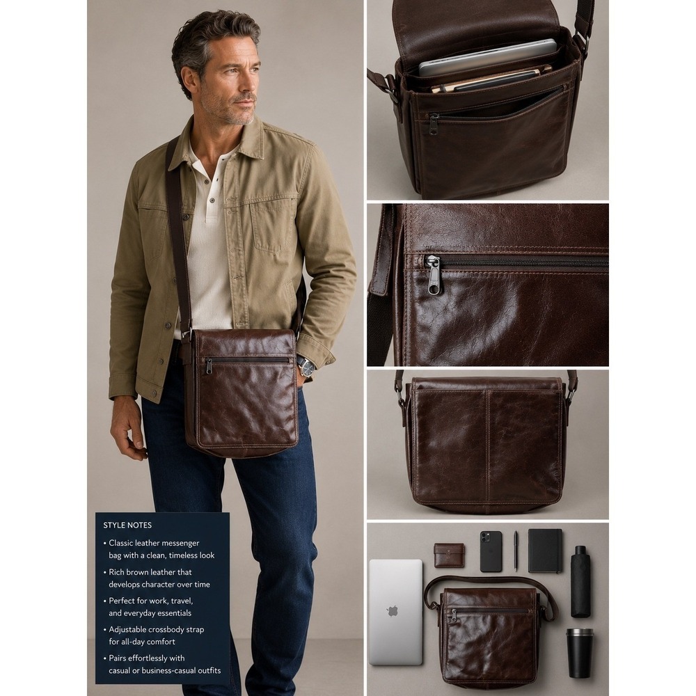 Wilsons Leather Messenger Bag Mens OS Brown Crossbody Laptop Work Bag